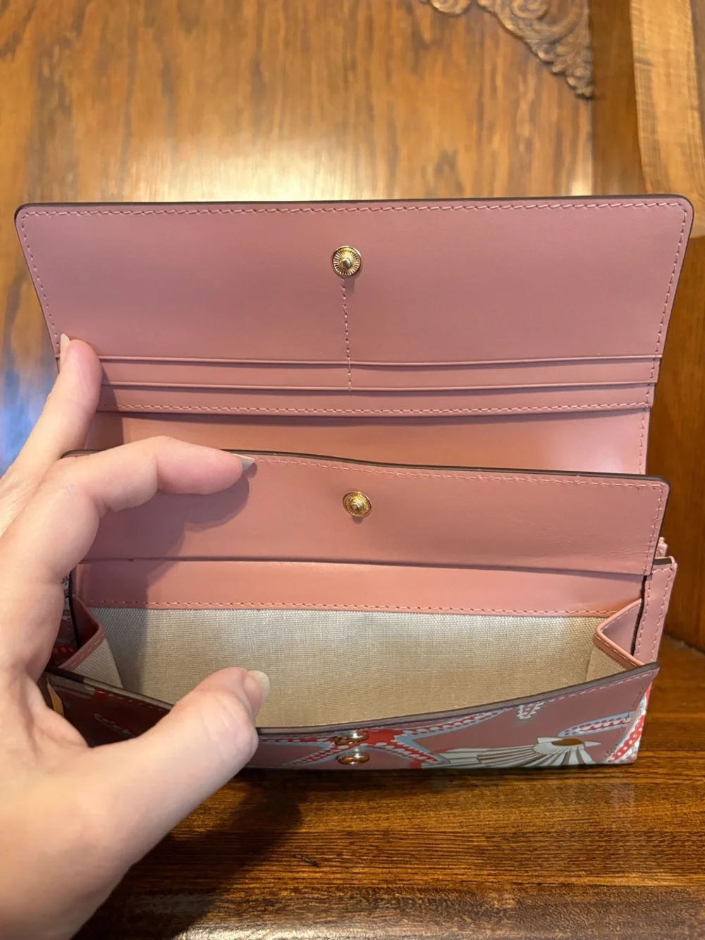 NWT-Radley London-Picton Place-Lg Flap Bifold Wallet-Carnation-Gold Accents-$148